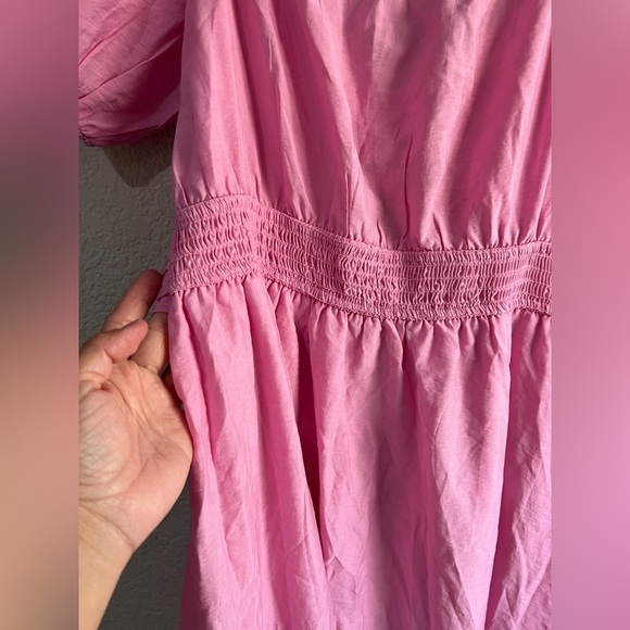 Blu pepper Pink Front Bow Sweetheart Neckline Midi Dress size L NWT - Picture 13 of 15